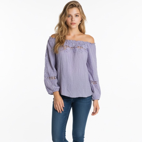 Melissa Paige Tops - Melissa Paige Off Shoulder‎ Top Lace Detail Bohemian Blouse Petite PXL/PTG